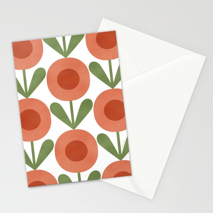 Mid Century Mod Flowers Terracotta  Stationery Card Gallery Image 2