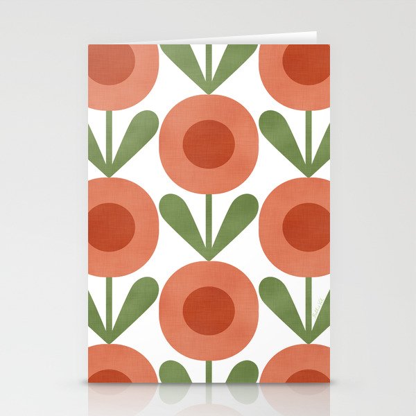 Mid Century Mod Flowers Terracotta  Stationery Card Gallery Image 1