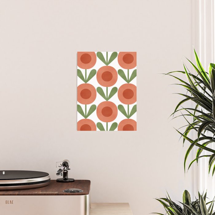 Mid Century Mod Flowers Terracotta  Poster Gallery Image 2