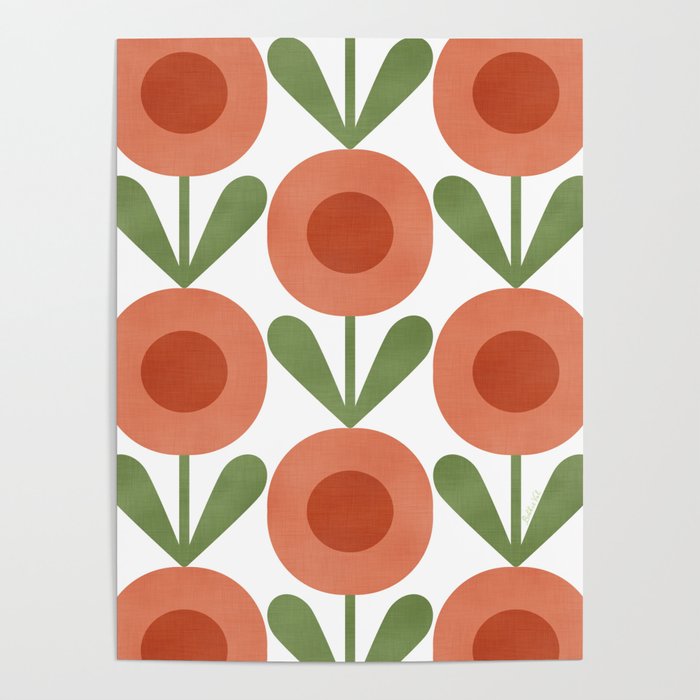 Mid Century Mod Flowers Terracotta  Poster Gallery Image 4