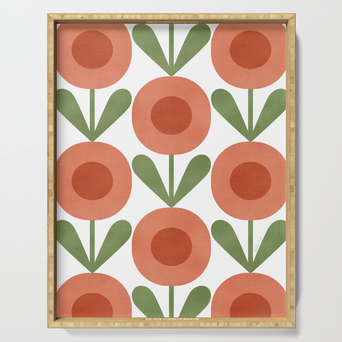 Mid Century Mod Flowers Terracotta  Serving Tray Gallery Image 1