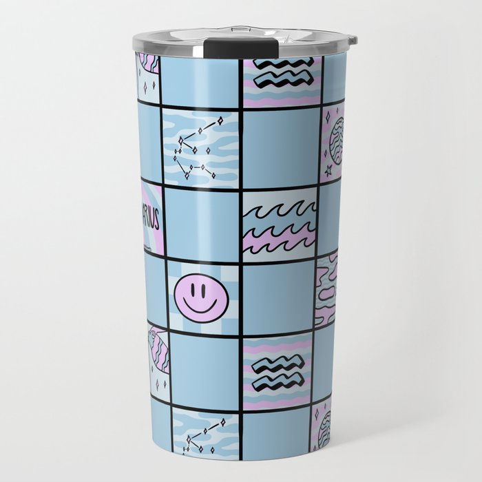 Aquarius Checkered Print Travel Mug Gallery Image 1