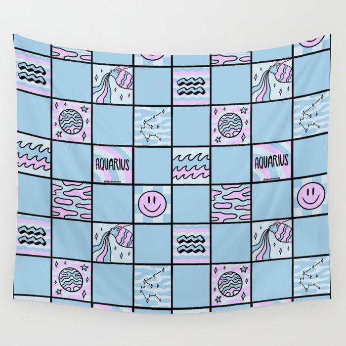 Aquarius Checkered Print Wall Tapestry Gallery Image 1