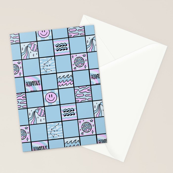 Aquarius Checkered Print Stationery Card Gallery Image 2