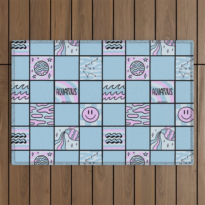 Aquarius Checkered Print Outdoor Rug Gallery Image 1