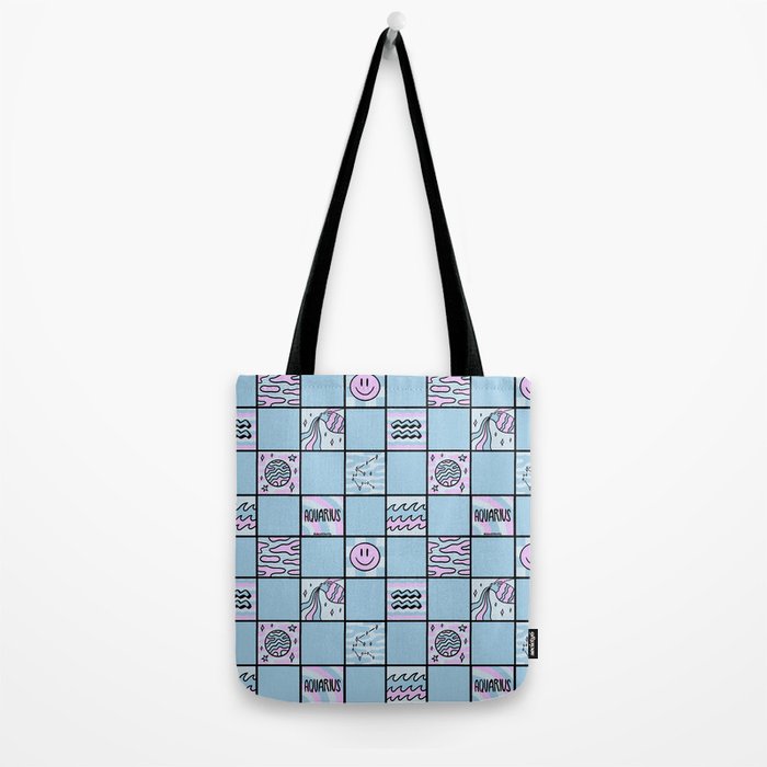 Aquarius Checkered Print Tote Bag Gallery Image 2