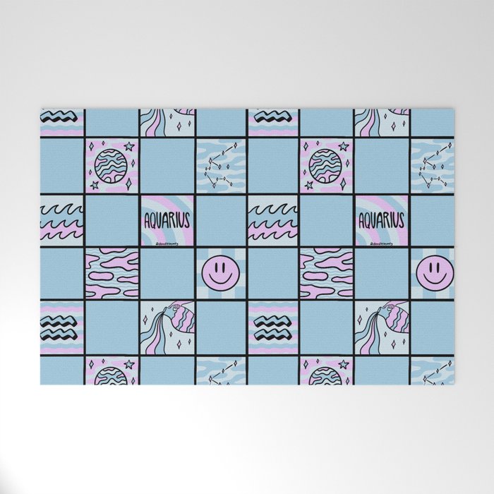 Aquarius Checkered Print Welcome Mat Gallery Image 1