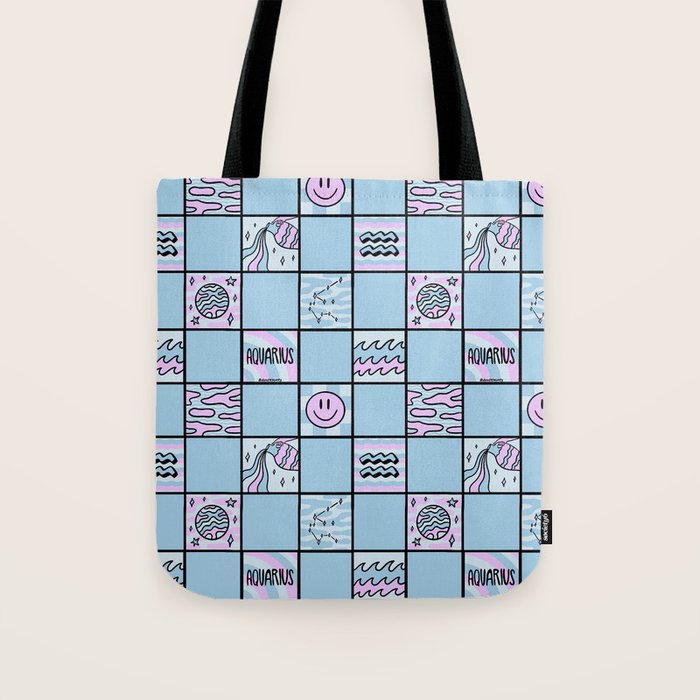 Aquarius Checkered Print Tote Bag Gallery Image 1