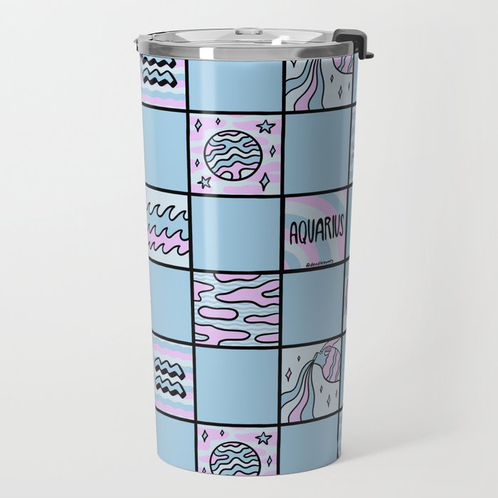 Aquarius Checkered Print Travel Mug Gallery Image 2