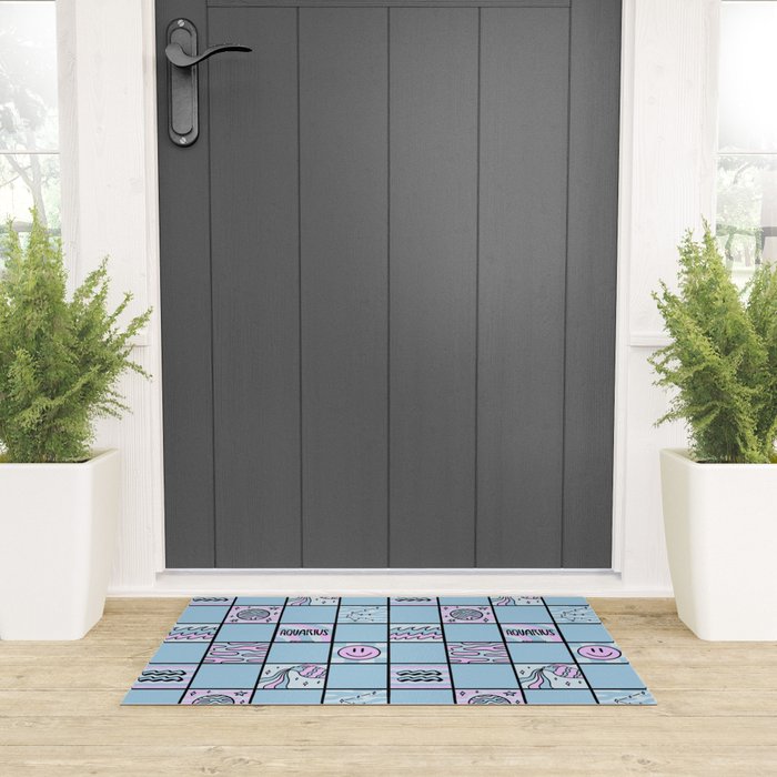 Aquarius Checkered Print Welcome Mat Gallery Image 3