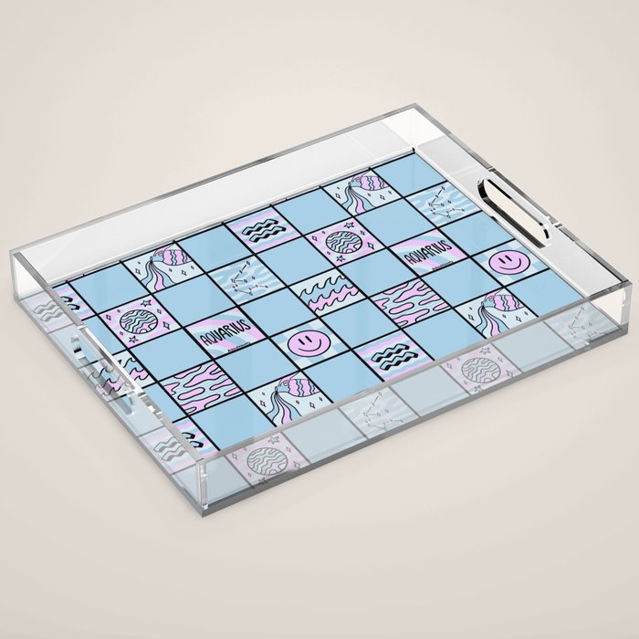 Aquarius Checkered Print Acrylic Tray Gallery Image 1