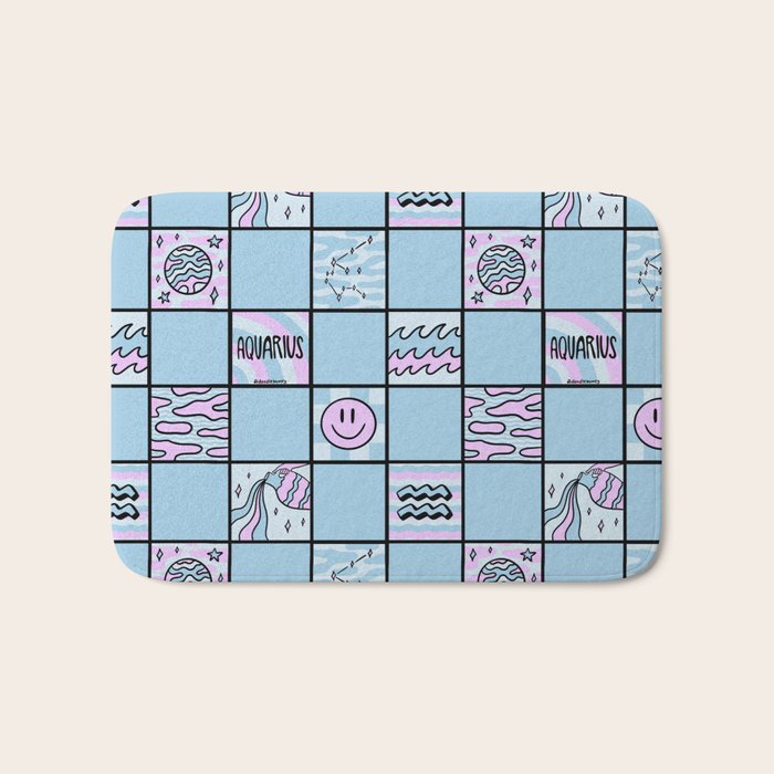 Aquarius Checkered Print Bath Mat Gallery Image 1