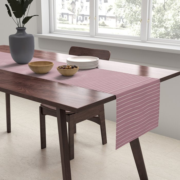 Romantic Botanica Coordinator - Thin Stripes in Rosewood Pink Table Runner Gallery Image 2