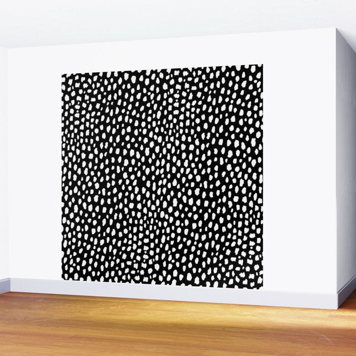 Handmade polka dot brush strokes (black and white reverse dalmatian) Wall Mural Gallery Image 2