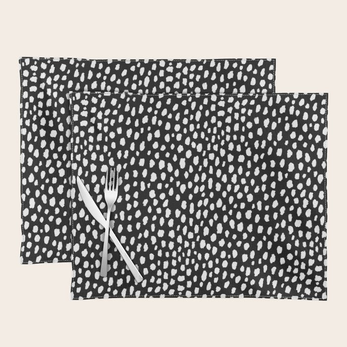 Handmade polka dot brush strokes (black and white reverse dalmatian) Placemat Gallery Image 1