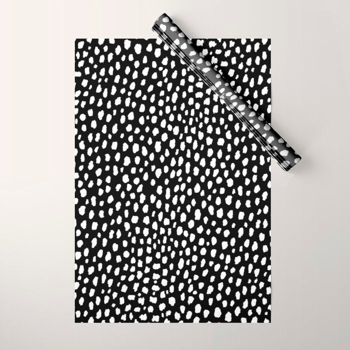 Handmade polka dot brush strokes (black and white reverse dalmatian) Wrapping Paper Gallery Image 1