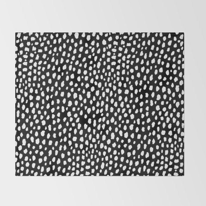 Handmade polka dot brush strokes (black and white reverse dalmatian) Throw Blanket Gallery Image 2