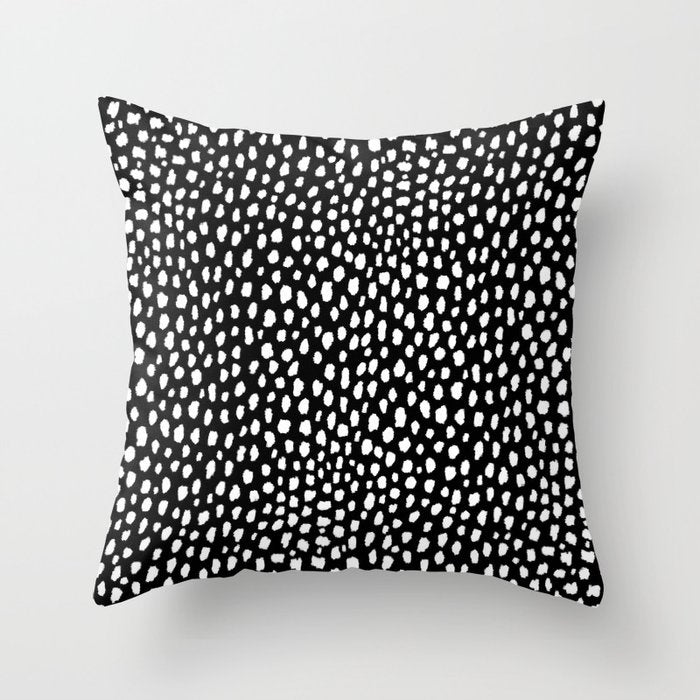 Handmade polka dot brush strokes (black and white reverse dalmatian) Throw Pillow Gallery Image 6