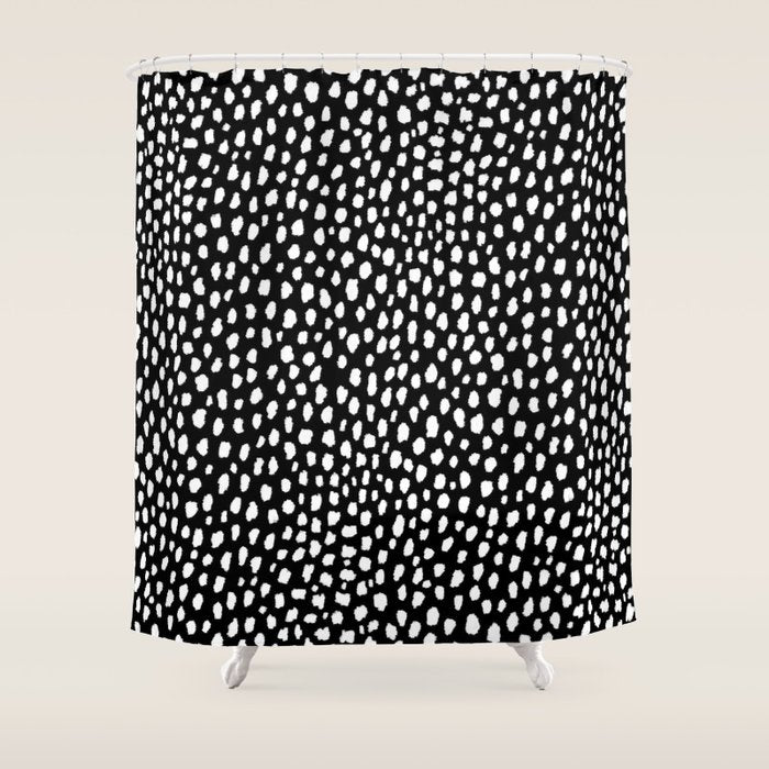 Handmade polka dot brush strokes (black and white reverse dalmatian) Shower Curtain Gallery Image 1