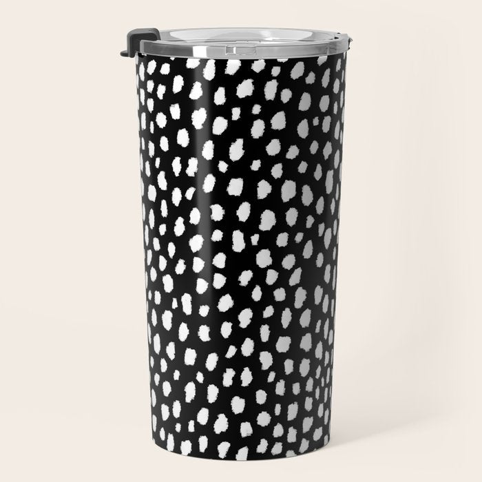 Handmade polka dot brush strokes (black and white reverse dalmatian) Travel Mug Gallery Image 3