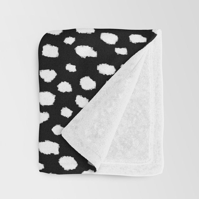 Handmade polka dot brush strokes (black and white reverse dalmatian) Throw Blanket Gallery Image 3