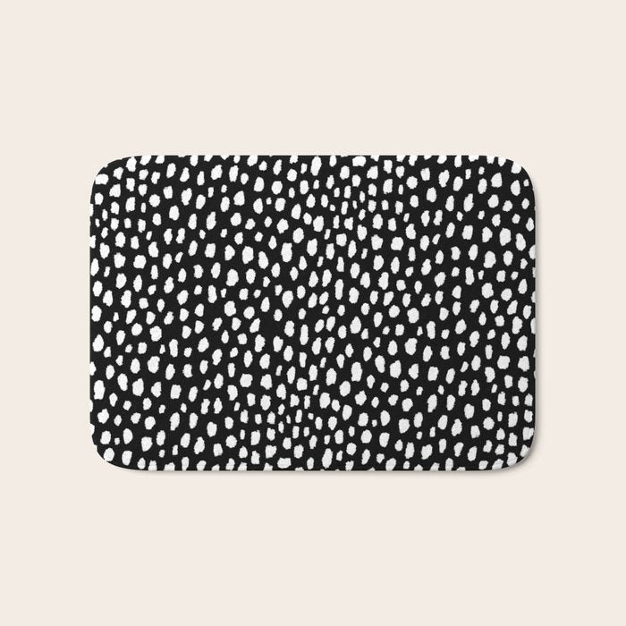 Handmade polka dot brush strokes (black and white reverse dalmatian) Bath Mat Gallery Image 1