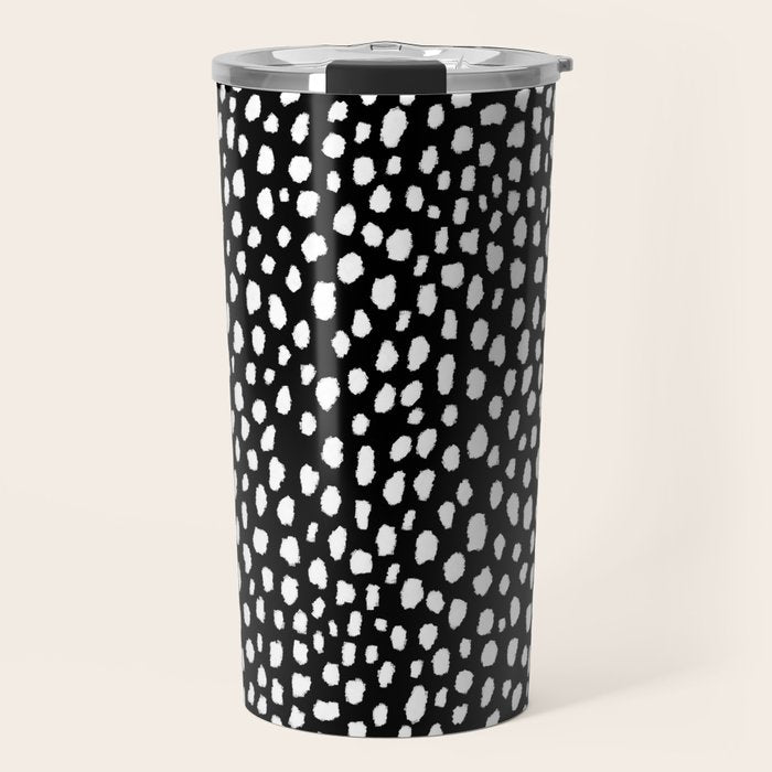 Handmade polka dot brush strokes (black and white reverse dalmatian) Travel Mug Gallery Image 1