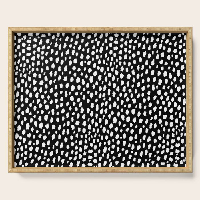 Handmade polka dot brush strokes (black and white reverse dalmatian) Serving Tray Gallery Image 1