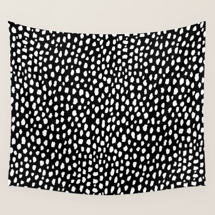 Handmade polka dot brush strokes (black and white reverse dalmatian) Wall Tapestry Gallery Image 4
