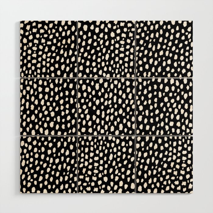 Handmade polka dot brush strokes (black and white reverse dalmatian) Wood Wall Art Gallery Image 1