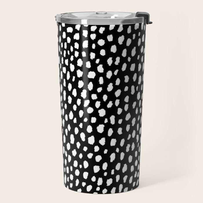 Handmade polka dot brush strokes (black and white reverse dalmatian) Travel Mug Gallery Image 2
