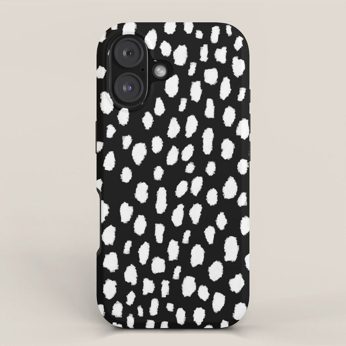 Handmade polka dot brush strokes (black and white reverse dalmatian) iPhone Case Gallery Image 1