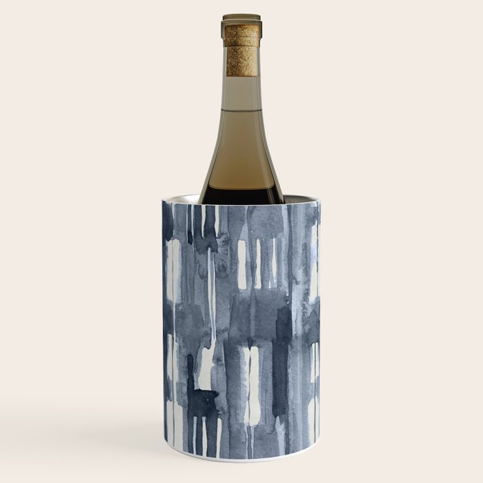 Simply Shibori Lines in Indigo Blue on Lunar Gray Wine Chiller Gallery Image 1