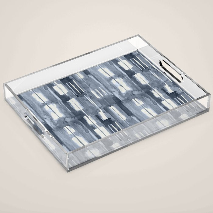 Simply Shibori Lines in Indigo Blue on Lunar Gray Acrylic Tray Gallery Image 1