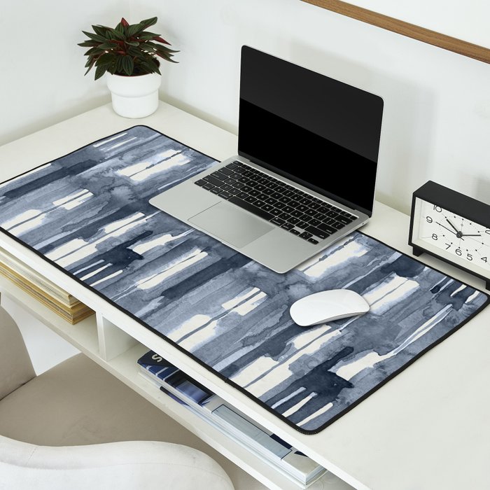 Simply Shibori Lines in Indigo Blue on Lunar Gray Desk Mat Gallery Image 2