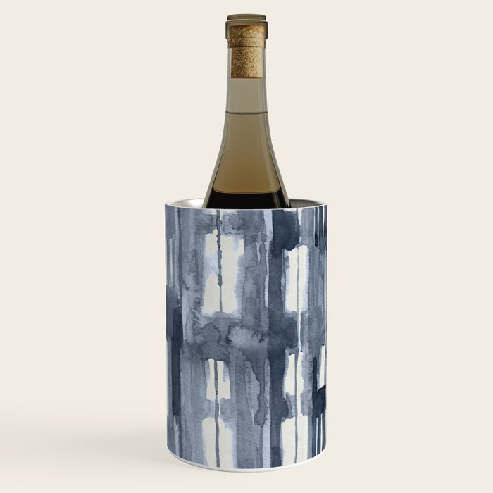 Simply Shibori Lines in Indigo Blue on Lunar Gray Wine Chiller Gallery Image 3