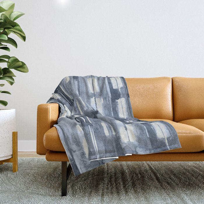 Simply Shibori Lines in Indigo Blue on Lunar Gray Throw Blanket Gallery Image 1
