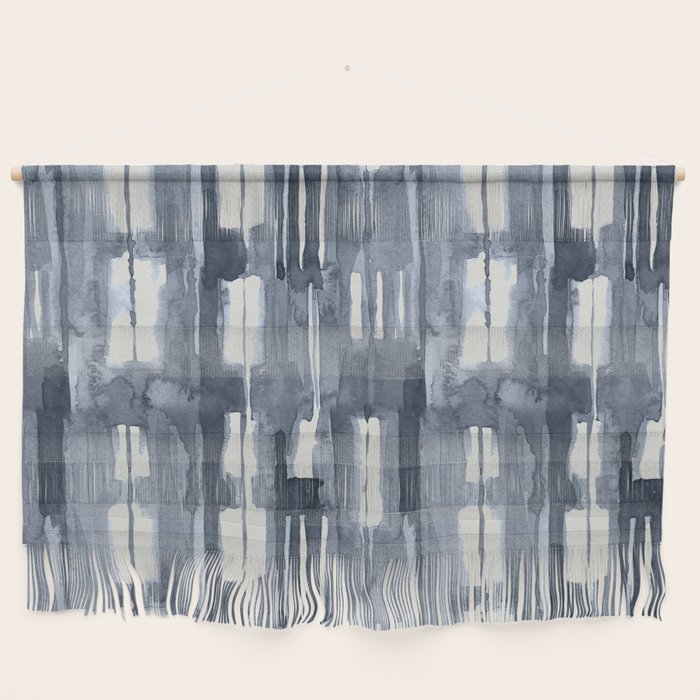 Simply Shibori Lines in Indigo Blue on Lunar Gray Wall Hanging Gallery Image 1