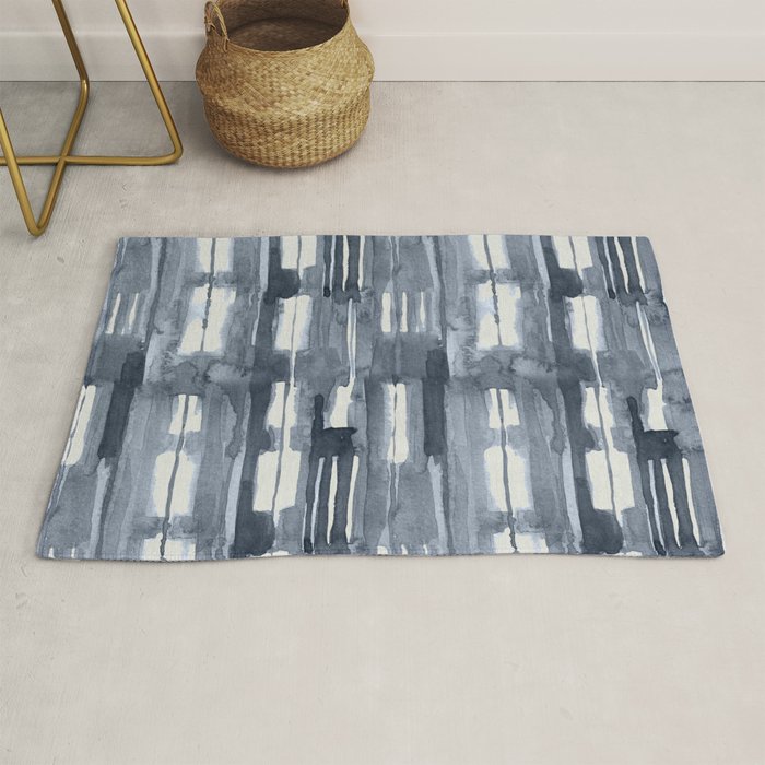 Simply Shibori Lines in Indigo Blue on Lunar Gray Rug Gallery Image 1