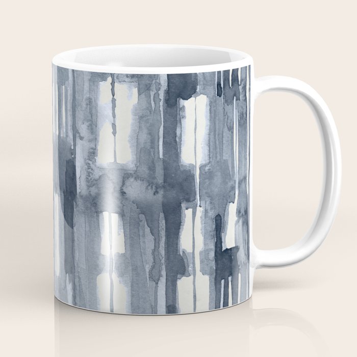 Simply Shibori Lines in Indigo Blue on Lunar Gray Coffee Mug Gallery Image 1