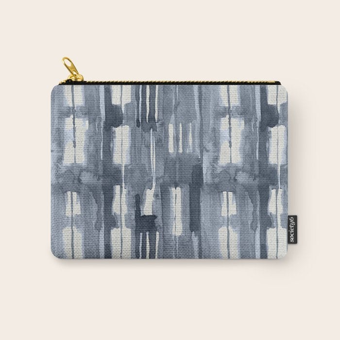 Simply Shibori Lines in Indigo Blue on Lunar Gray Carry All Pouch Gallery Image 1
