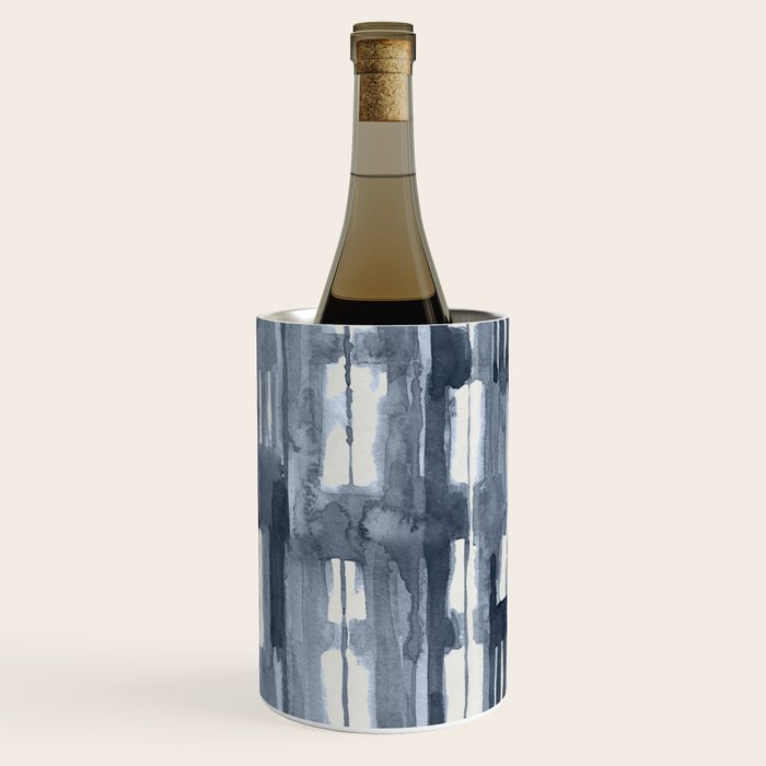 Simply Shibori Lines in Indigo Blue on Lunar Gray Wine Chiller Gallery Image 2