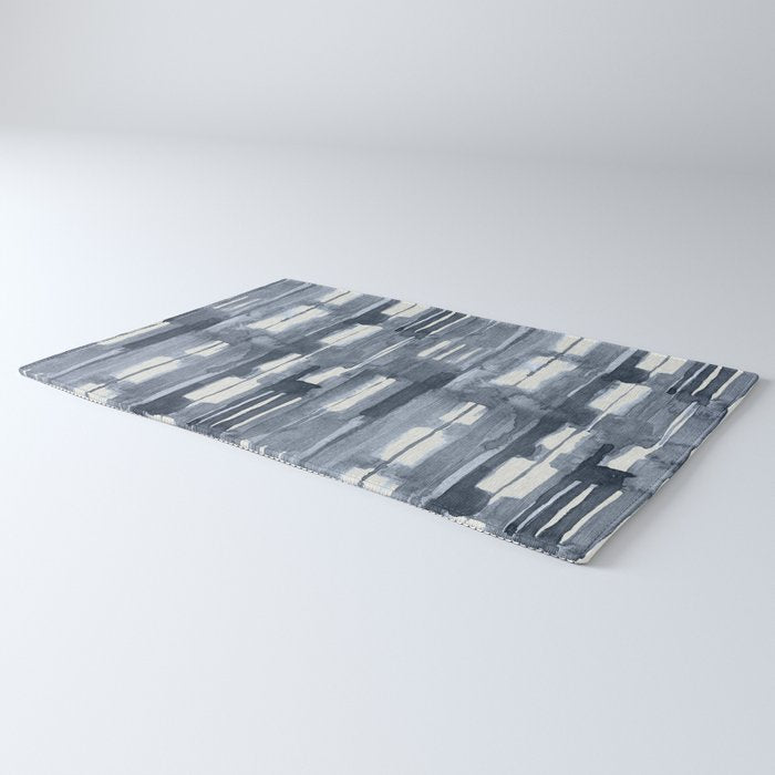 Simply Shibori Lines in Indigo Blue on Lunar Gray Rug Gallery Image 3