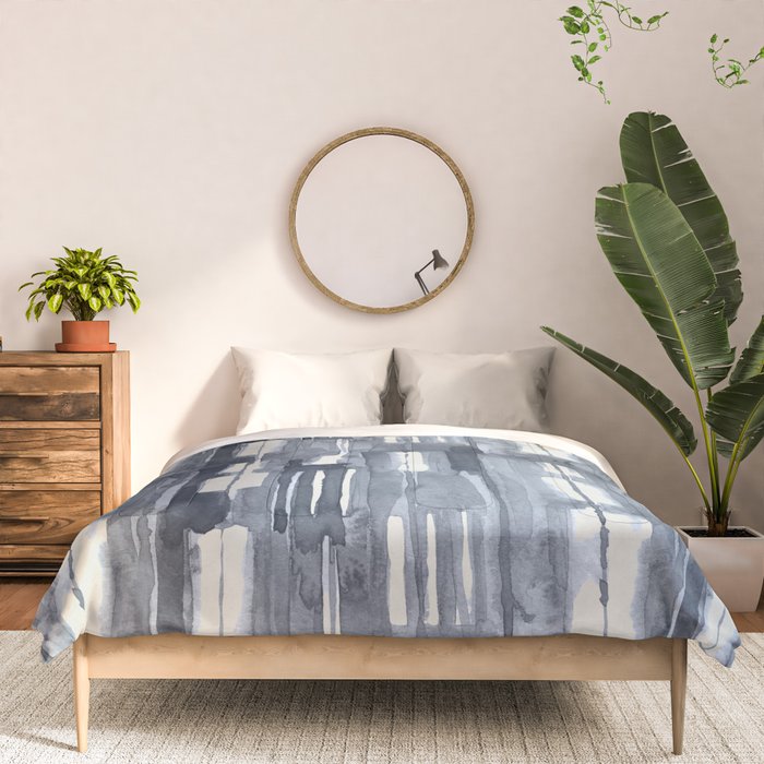 Simply Shibori Lines in Indigo Blue on Lunar Gray Comforter Gallery Image 3