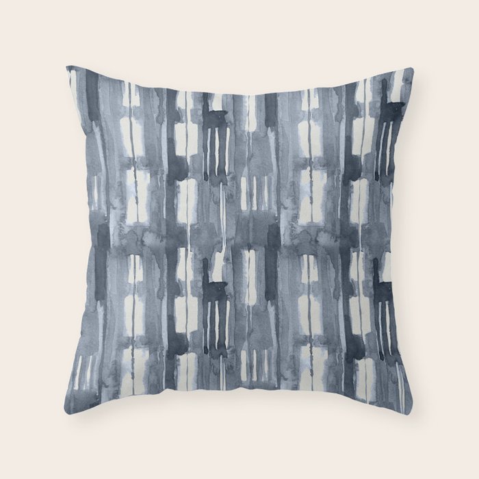 Simply Shibori Lines in Indigo Blue on Lunar Gray Throw Pillow Gallery Image 6