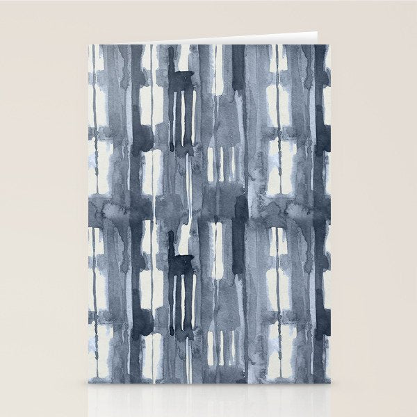 Simply Shibori Lines in Indigo Blue on Lunar Gray Stationery Card Gallery Image 2