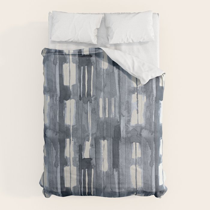 Simply Shibori Lines in Indigo Blue on Lunar Gray Comforter Gallery Image 6