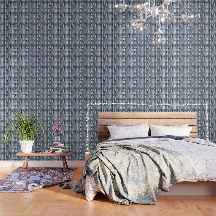 Simply Shibori Lines in Indigo Blue on Lunar Gray Wallpaper Gallery Image 1