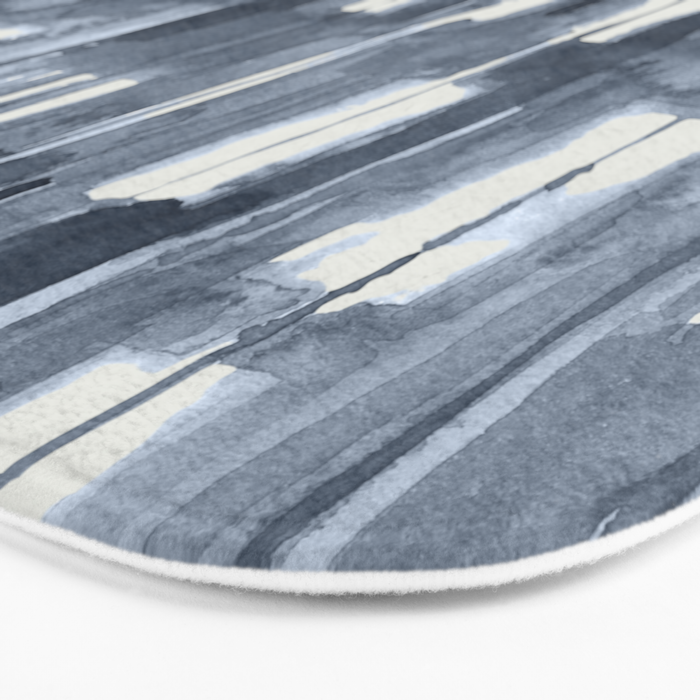 Simply Shibori Lines in Indigo Blue on Lunar Gray Bath Mat Gallery Image 3