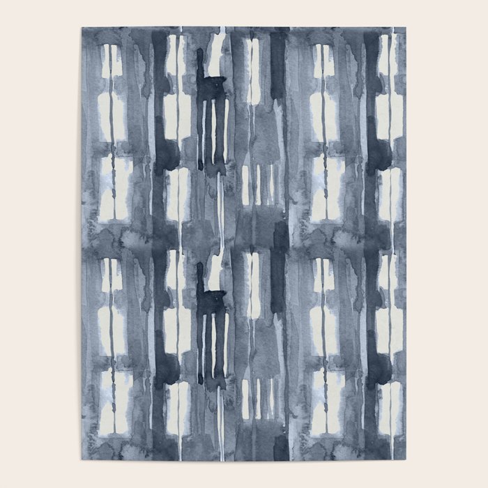 Simply Shibori Lines in Indigo Blue on Lunar Gray Poster Gallery Image 4